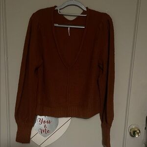 Free People V-Neck Sweater in Rich Brown